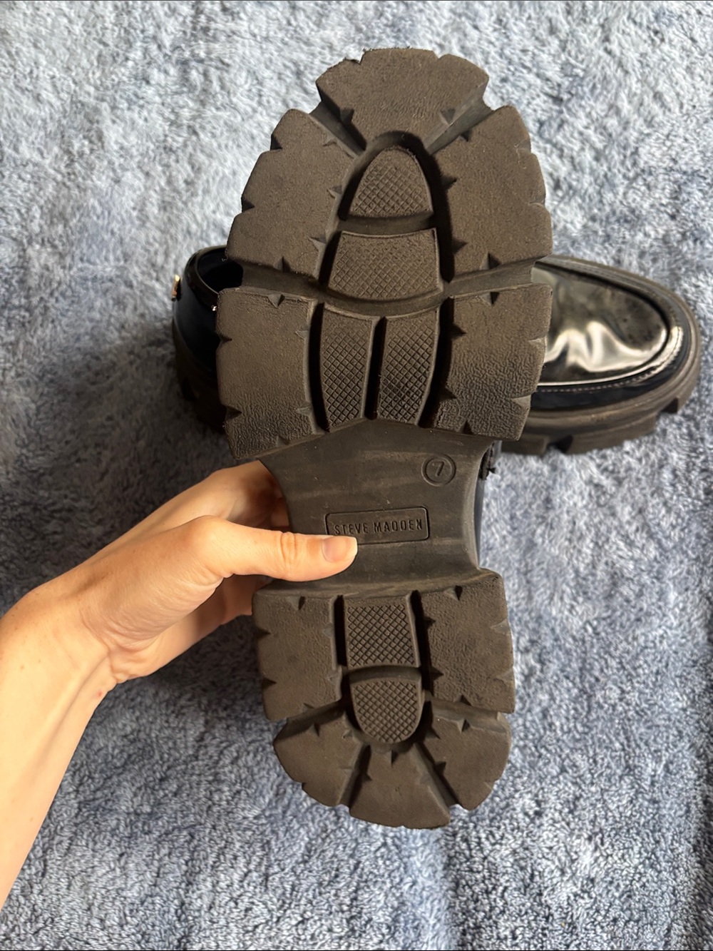 Steve Madden Black Patent Loafers with Silver Bit - Picture 3 of 4